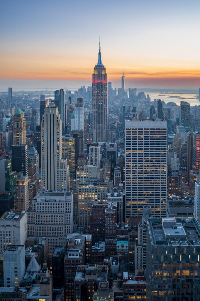 panoramic view of new york city at sunset new york usa